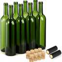 DEAYOU 8 Pack 750ml Bordeaux Wine Bottles, Glass Clear Bottles with 8 Corks and 8 PVC Shrink Capsules, Flat-Bottomed Empty Bottle for Claret, Liquor, Champagne, Juice, Beverages, Decor, Antique Green