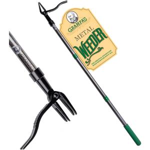 Grampa's Metal Weeder - Stand Up Weed Puller Tool with Steel Long Handle - Made with All Steel Handle & 4-Claw Steel Head - Easily Remove Weeds Without Bending, Pulling, or Kneeling (Green)