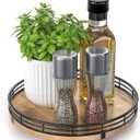 9" Oak Wood Lazy Susan Turntable Organizer for Cabinet, Round Wooden Farmhouse Lazy Susan Organization and Storage for Dining Table, Pantry, Kitchen, Countertop, Cupboard,Home Decor (Brown & Black)