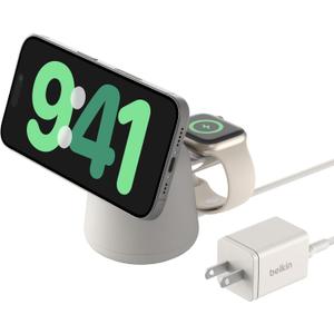 Belkin 2-in-1 Qi2 Wireless Charging Dock 15W Fast Charge iPhone Charger Compatible with iPhone 17, 16, 15, 14, and 13 Series, AirPods, and Other Qi2 Enabled Devices, Includes Power Supply - Sand