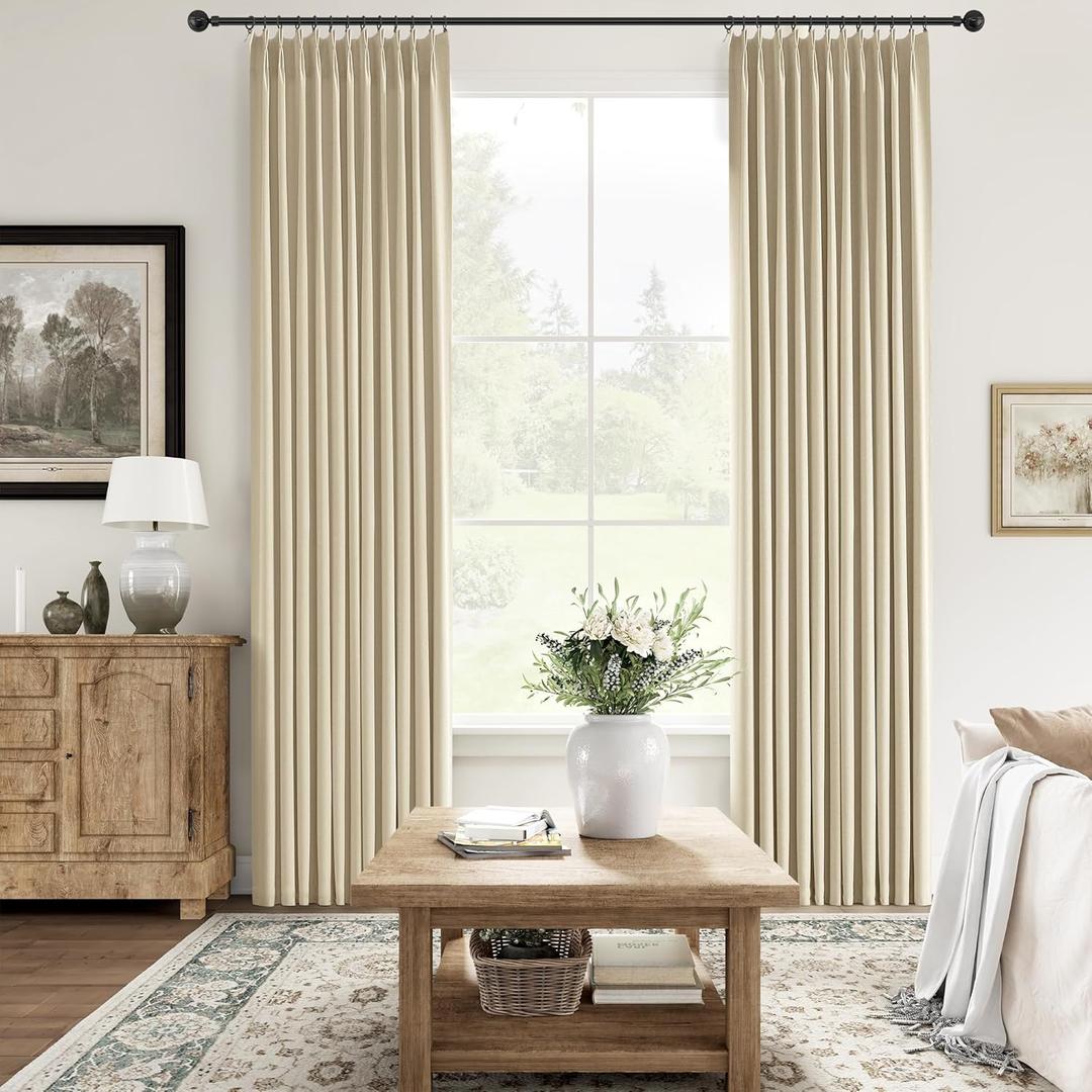 ChrisDowa Cream Pinch Pleated Blackout Curtains 90 inches Long 2 Panels for Living Room Bedroom Farmhouse Room Darking Thermal Insulated Pleat Window Treatment Drapes with Hook Ring,40Wx90Lx2