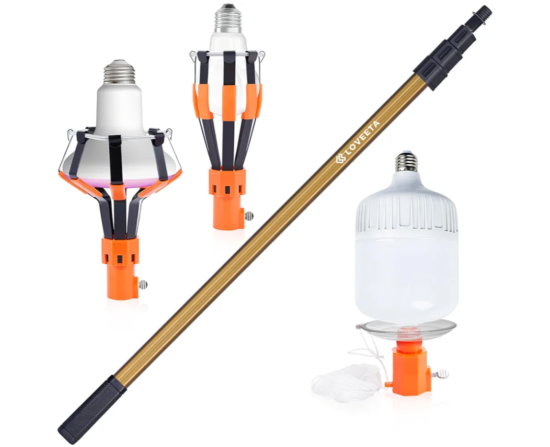 LOVEETA® Gen2 12Ft [18Ft Reach] Lightweight Extendable Light Bulb Changer Pole for High Ceilings – Telescopic Light Bulb Pole Changer with Bulb Gripper - Champagne Gold