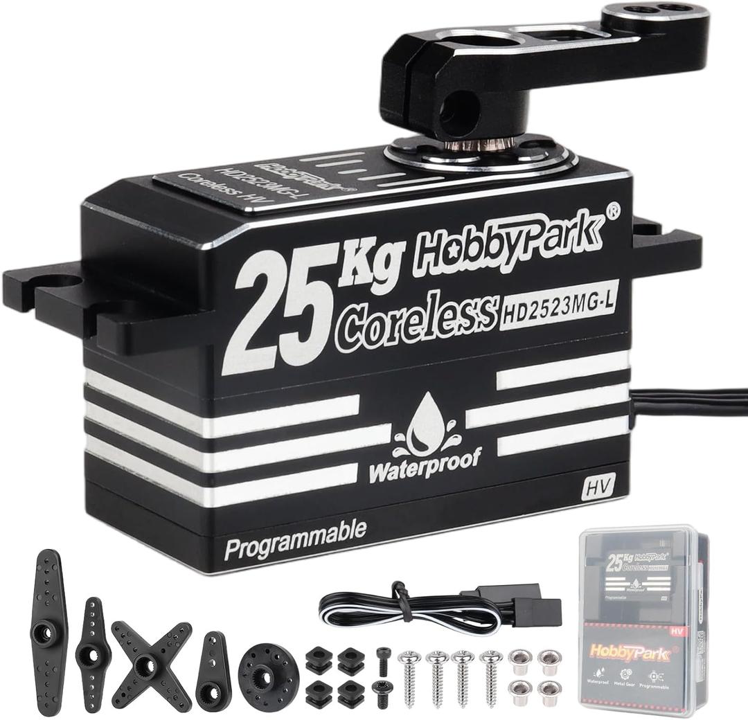 HobbyPark Low Profile Servo 0.05sec Fast High Speed Steering Servo Coreless 25kg fit 1/8 1/10 RC Touring Cars Race Drift for Tamiya XRAY Yokomo Team Associated Xpress Serpent Kyosho MST Mugen Infinity