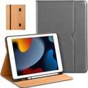 for iPad 9th / 8th / 7th Generation (2021/2020/2019) 10.2 Inch Case, Multi-Angle Viewing Stand Folio Cover with Pencil Holder and Pocket, Built-in Hand Strap, Auto Sleep Wake, Grey