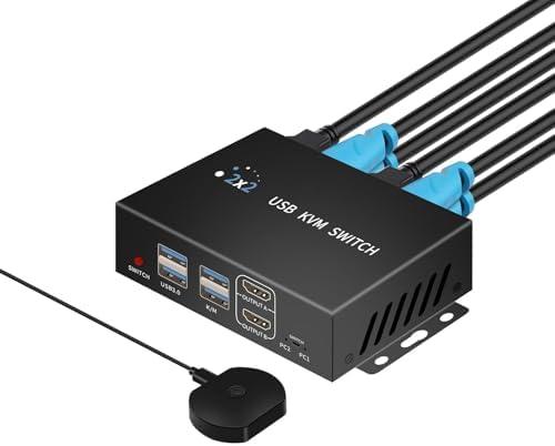 Dual Monitor Kvm Switch 2 Monitors 2 Computers HDMI 4k@60HZ,USB3.0. kvm switches 1 Monitors 2 Monitor 2 Computers,USB switcher 2 Computers Keyboard Mouse Switch