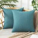 UGASA Outdoor Waterproof Pillow Covers Pack of 2 Weaving Texture Water Resistant Outside Decorative Pillow Cases for Patio Garden Porch Yard Bench Tent 18x18 Inch, Teal