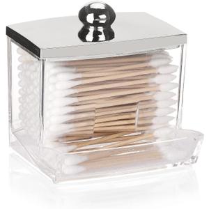 Tbestmax Qtip Holder Dispenser Clear Bathroom Organizer Accessories Decor for Storage-Qtips Cotton Ball Holder - Silver, 7oz