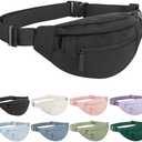Frenou Large Waist Bag With 4-Zipper Pockets-Fanny Pack For Women And Man-Crossbody Belt Bag With Adjustable Strap For Travel Running Hiking Walking Workout Dark Black
