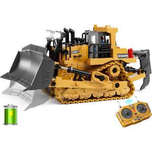 9-Channel Metal RC Bulldozer - Realistic Remote Control Kids Construction Play Toys with Lights and Sound, Track Type Tractor Toys for 3+ Boys, Perfect 2025 Kids Birthday Gift for Ages 3-12+
