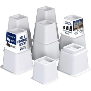 8pcs Bed Risers Set - 3.5 inch Adjustable Heavy Duty Furniture Risers for Sofa Couch, Great for Under Bed Storage (White)