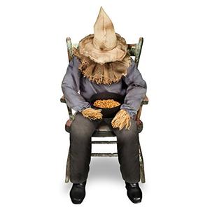 Spirit Halloween Sitting Scarecrow Animatronic | Halloween Décor | Horror Décor | 4.5 Feet | Scary Decoration | Motion and Sound Activated.
