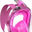 QingSong Full Face Snorkel Mask for Adults, Snorkeling Gear with Camera Mount, 180 Degree Panoramic View Snorkel Set Anti-Fog Anti-Leak (Small/Medium, Pink)