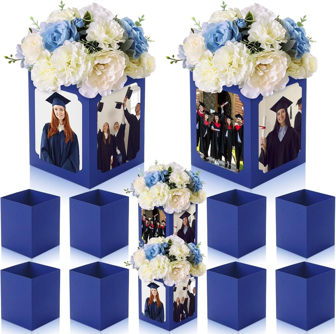 Spiareal 6 Pcs Graduation Box Centerpieces for Table 6/7 Inch Photo Frame Display Congrats Grad Party Favor Gift Picture Table Box Photo Props Frame for Graduation Decoration (Blue)