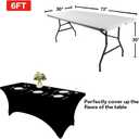 IVAPUPU 2 Pack 6FT Table Cloth for Rectangular Fitted Events Stretch Black Table Covers Washable Spandex Tablecloth Protector for Party, Wedding, Cocktail, Banquet, Festival