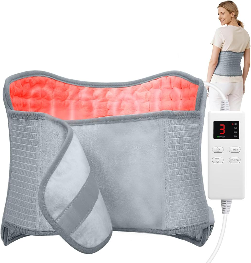 Heating Pad for Period Cramps, Electric Heat Pad with 6 Heat Levels and 4 Times Settings, Moist Heating Pad for Back Pain Relief, Neck, Shoulder, Abdomen, Birthday Gifts for Women and Men (Gray)