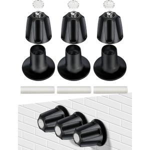 3 PCS Metal Shower Knob Replacement, Tub Faucet Handle with Hot/Cold/Diverter/Flange Base, Bathtub Knob Compatible with Price Pfister Verve Fits 5-1/2''H,12 Tooth Broach Stem (Black)