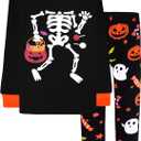 DAUGHTER QUEEN Boys & Girls 100% Cotton Holiday Pajamas, Halloween Christmas Sleepwear 18M-12Y (2pcs-black/Glow in Dark-skeleton-hba24)