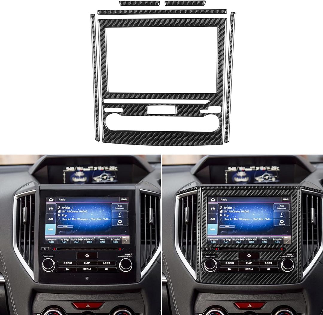NVCNX Real Carbon Fiber Compatible with Subaru Impreza 2017-2023 / Crosstrek 2018-2023 2019 2020 2021 2022 Accessories Car Dash Infotainment System Cover Interior Trim Sticker Decal Black - A 6PCs (Infotainment System Trim - A)