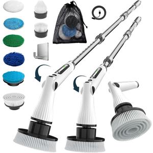 Electric Spin Scrubber, 8 in 1 Electric Cleaning Brush, Cordless Rechargeable Scrub Brush with 8 Replaceable Brush Heads, Adjustable Length and Angle Power Scrubber for Bathroom Tile Bathtub Glass (White Lz52)