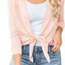 Langwyqu Womens Sheer Tie Knot Bolero Cardigan Summer Long Sleeve Lightweight Open Front Cover Up Crop Tops, Large