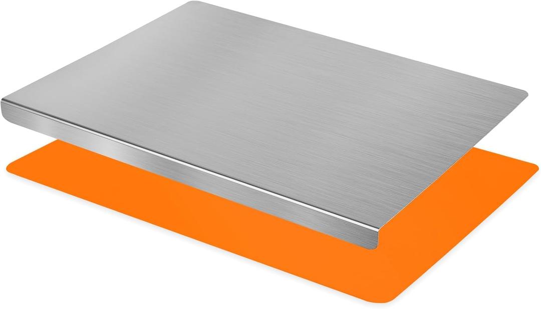 HUAKENER Large Stainless Steel Cutting Boards for Kitchen, Cutting Board with Counter Lip, Cutting Board with Silicone Mat for Meat, Fruits, Vegetables, Bread (19.7 x 15.7 Inch)