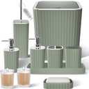 XLHOMO Bathroom Accessories Set - Gorgeous Sage Green Bathroom Set, 10PC Bathroom Accessory Set, Toilet Brush, Trash Can, Qtip Holder Dispenser & Soap Dispenser