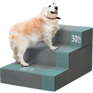 YENING Large Dog Stairs for High Beds - Extra Wide Pet Steps for Large Dogs to Get on Tall Bed 3 Deep Step Cat Ramp for Couch (Grey)