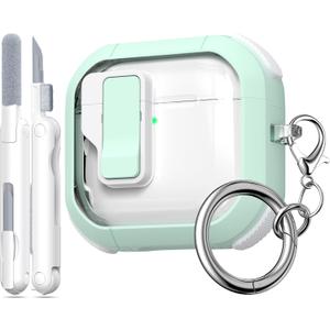 MHYALUDO for AirPods Pro Case (2nd/1st Gen), Dual-Color Design with Automatic Pop-Up Lid, Includes Cleaning Tool, Durable and Shockproof, Compatible with Wireless Charging, White/Green