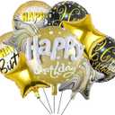 8PCS Happy Birthday Foil Balloons 18inch Black Gold Round Aluminum Mylar Balloon Inflatable Balloons for Birthday Party Decorations Supplies
