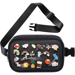 Pin Bag Fanny Pack, Ita Bag Storage Pins Crossbody Belt Bags for Women Girls Gifts, Black Display Bags for Sports Memorial Travel Brooches(No Pins Included) (Small)