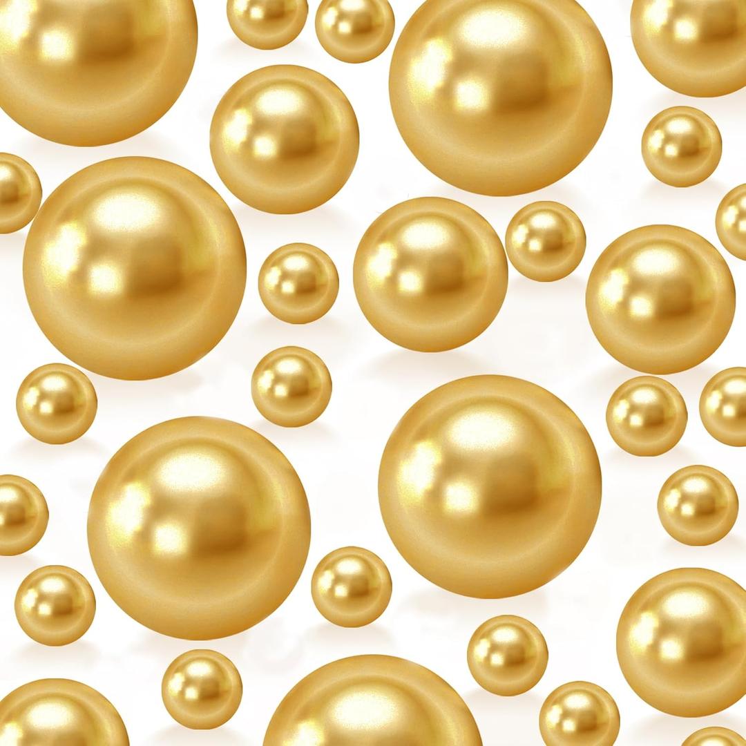 255Pcs Gold Vase Filler Beads for Centerpieces, No Hole Faux Pearl for Vases Filler Decoration, 8/14/18mm Pearls Beads for Wedding Home Birthday Party Candle Decor