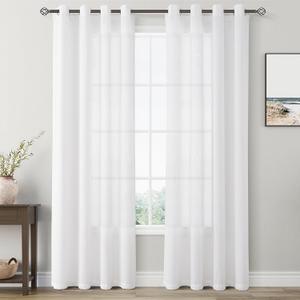 White Linen Curtains 84 inch Length for Living Room 2 Panels Light Filtering Privacy Sheer Drapes Modern Farmhouse Thick Cotton Textured Off White Grommet Gauze Window Curtains 84 Long Bedroom