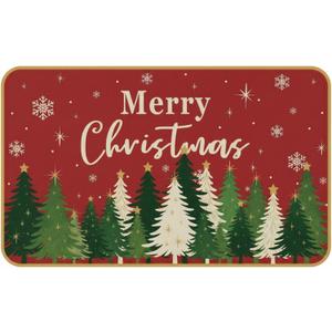 Christmas Door Rug 17 x 29 Inch Welcome Tree Door Rugs Non Slip Washable Mat Holiday Decor Xmas Carpet for Indoor or Outdoor Decorations