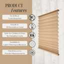 No Drill Cordless Pleated Fabric Shades, Khaki, 31" W x 64" H