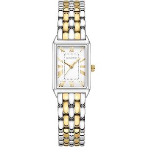 GAOFAN HOUR Gold Watches for Women with Vintage Rectangular Case,White Roman Dial,Stainless Steel Band,Adjustment Tool Included,Water Resistant(TwoTone)