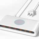 100W USB C Charging Station for Multiple Devices,6 Port USB C Charger Block Fast Charging Dock for iPhone/iPad/Samsung/Pixel/LG, No Wireless Charging (White)