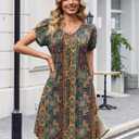 Zeagoo Summer Dresses for Women Casual A Line Dress 2026 V Neck Short Dresses Floral Sundress Pleated Boho Dress (L)