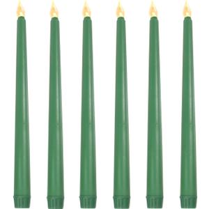 Angoily Flameless Ivory Taper Candles Flickering, Green Real Wax Led Flameless Taper Candles, Battery Operated Led Warm 3D Wick Light Window Real Wax Pack of 6, Christmas Home Wedding Decor