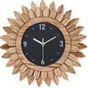Honiway Wall Clock Battery Operated 12 in Rustic Wood Boho Sunburst Decorative Wall Clock Silent Non Ticking Farmhouse Small Wall Clocks for Living Room Kitchen Bathroom Bedroom Decor (Rustic Brown)