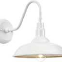 10'' Diameter Outdoor Gooseneck Barn Light Fixture with Wall Mount, White Exterior Waterproof Porch Barn Door Wall Lantern, Farmhouse Outdoor Wall Sconce, 1 Pack, LM2201-WH