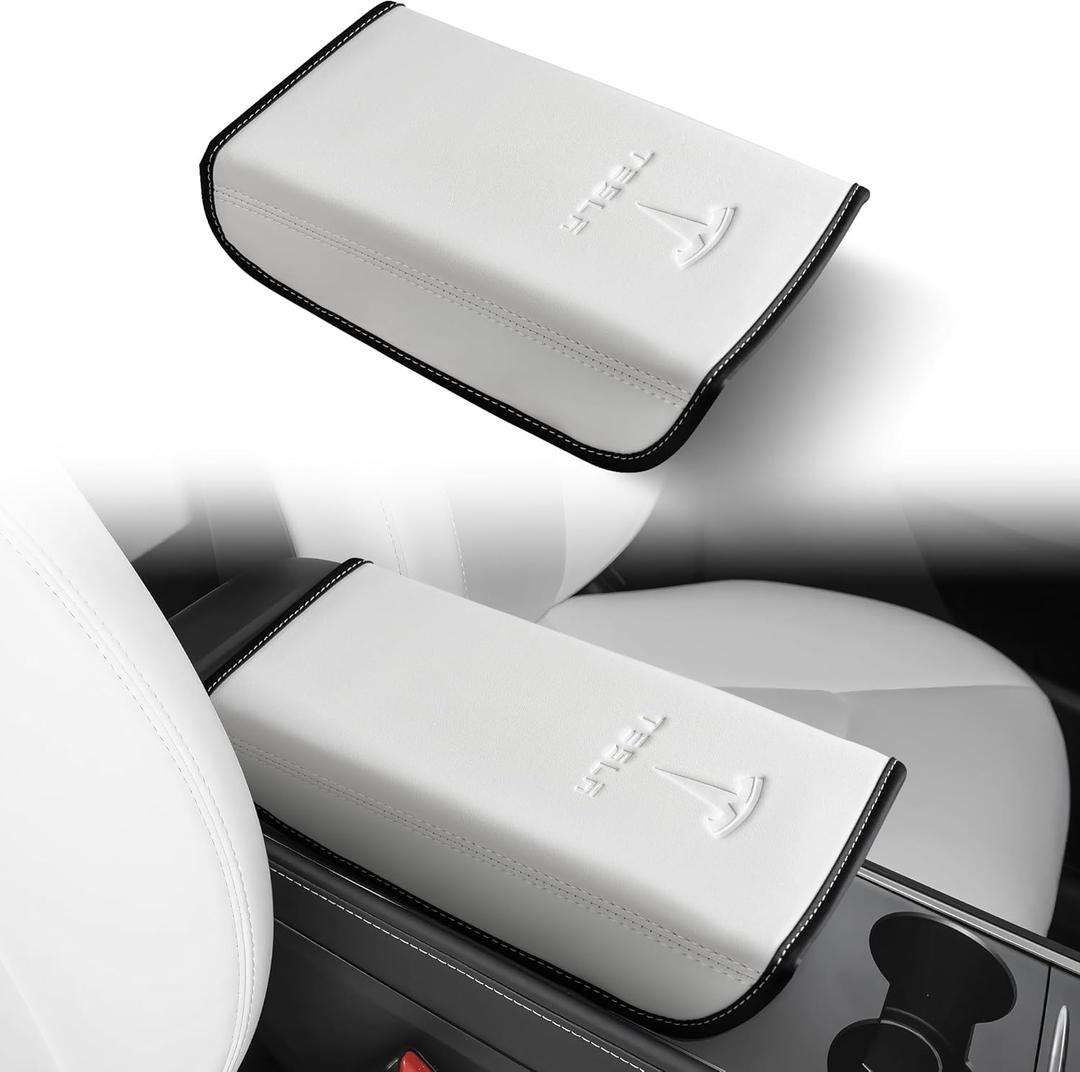 Center Console Leather Armrest Cover Designed for Tesla Model 3 2017-2023/Model Y 2020-2025(Not for Model Y Juniper),Center Console Accessories for Tesla Model 3/Y Interior Accessories White