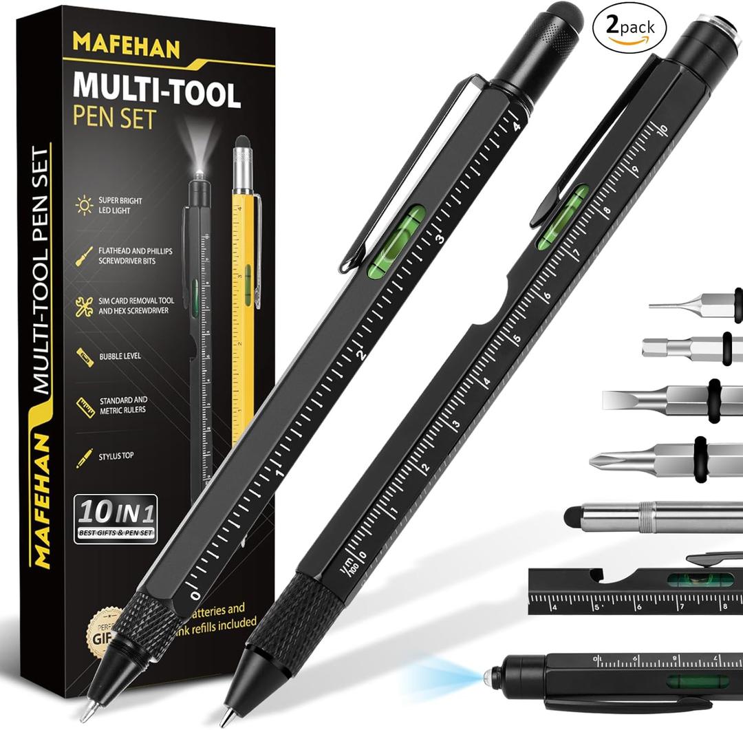 Father's Day Dad Gifts from Daughter Son Wife, 10 in 1 Multitool Pen, Gifts for Men Who Have Everything, Cool Gadgets for Men, Unique Tools for Dad (Black&black)