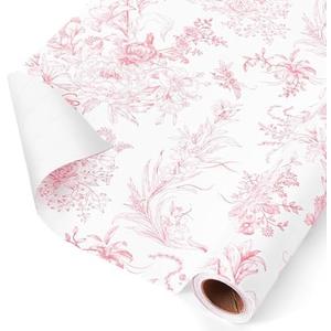 WERNNSAI Pink Flower Gift Wrapping Paper Roll - 1 Roll 17”x 33 ft Pink Vintage Floral Wrapping Paper Bridal Shower Wedding Wrap Supply Baby Shower Wrapping Paper for Girls Birthday