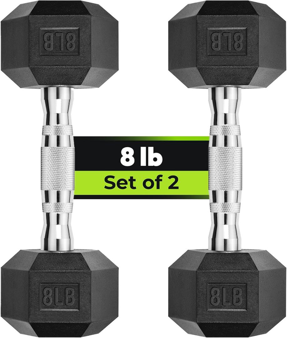 HANDBODE Hex Dumbbell Set, 8 LB Rubber Encased Exercise & Fitness Dumbbells, Weights Dumbbells Set of 2, Hand Weight for Strength Training
