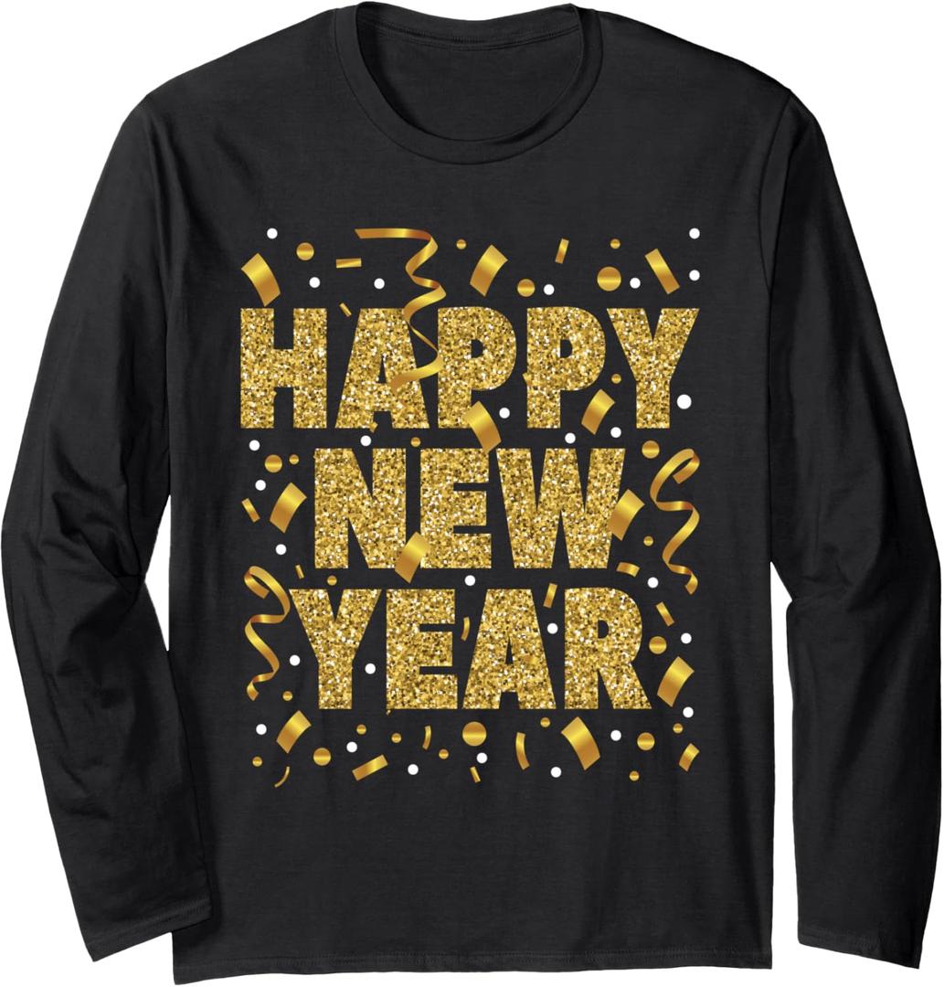 Golden Confetti - New Year's Eve Happy New Year Long Sleeve T-Shirt, XL