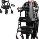 Upright Walkers for Seniors, 450 lb Heavy Duty Stand Up Rollator Walker with Adjustable Soft Sponge Armsupport & Seat, Tall Standing Folding Rolling Walker with 8'' Wheel, Black
