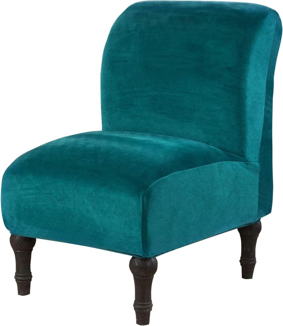 JIAN YA NA Armless Accent Chair Cover, Stretch Armless Chair Slipcover Velvet Armless Chair Covers Slipper Chair Slipcover Furniture Protector Covers for Living Room Bedroom(Velvet, Teal) (Bc1 Velvet, Dark Green)