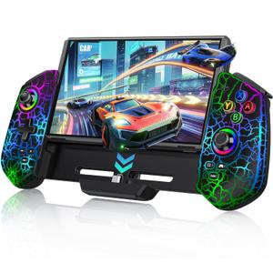Switch Controller with Hall Joystick for Nintendo Switch/OLED, Wired Switch Pro Remote Controller with Crack LED/Turbo/4 Game Slot/Dual Motor,Handheld Joypad Replacement for Nintendo Switch Controller (Black Crack)