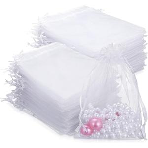 Hoolerry 500 Pcs Organza Gift Bags Jewelry Small Mesh Drawstring Sachet Wedding Favor Bracelet Bags for Packaging Jewelry Pouches Small Gifts(5 x 7 Inch,White)