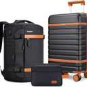 Luggage Sets 3 Piece with Spinner Wheels, Lightweight PC Hardside Suitcase with TSA Lock & YKK Zippers, 20 Inch Carry On Luggage with Travel Bag for Men and Women, Black